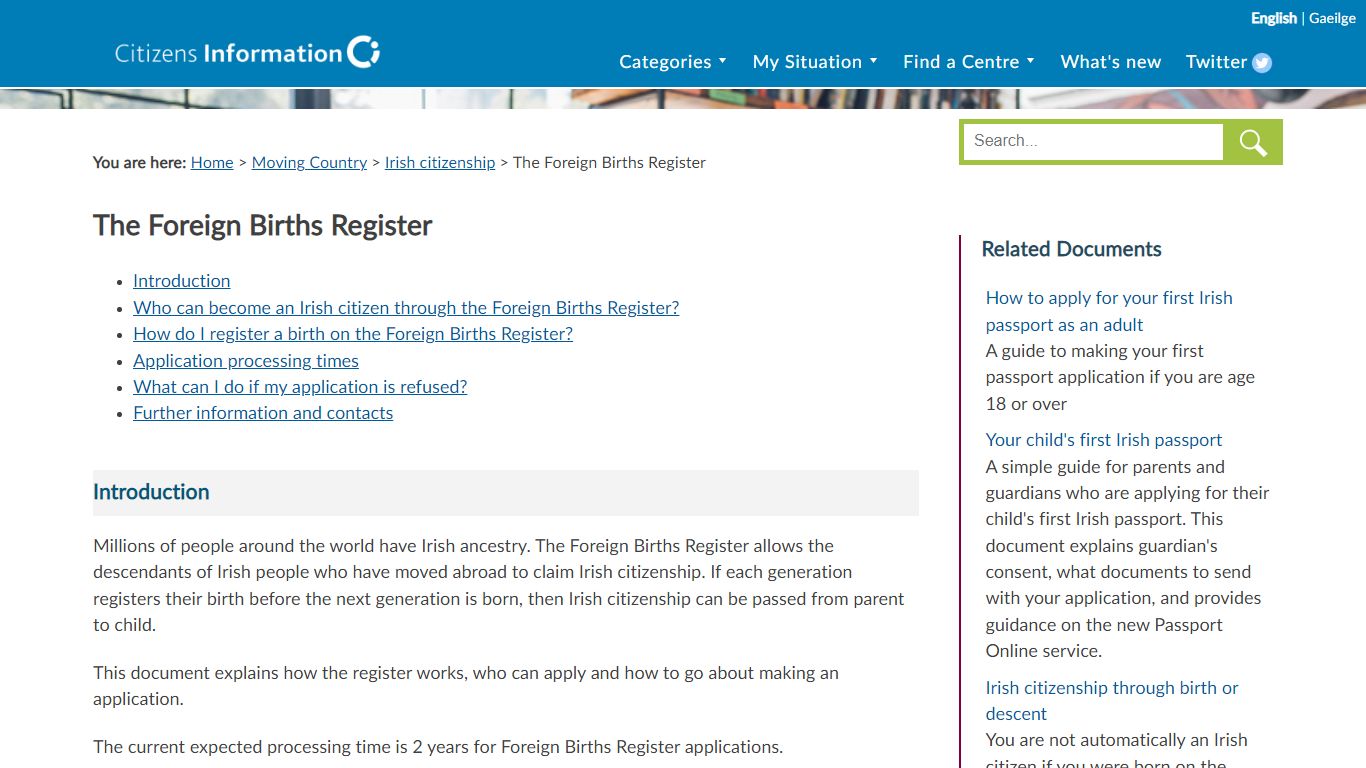The Foreign Births Register - Citizens Information